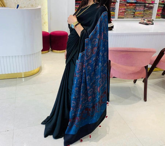 Modal silk saree with handblock and organic colours